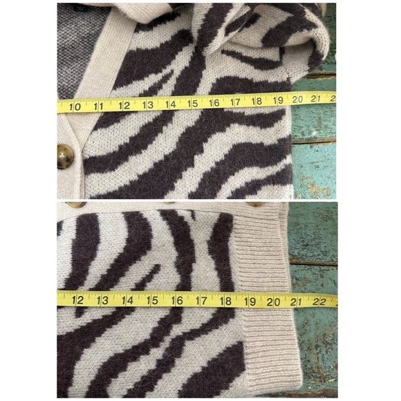 J. Crew Ribbed V-neck Wool Blend Zebra Stripe Knit Cardigan Size M Button Front - Picture 16 of 16